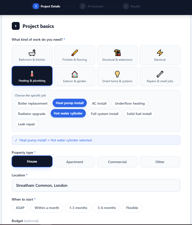 ISKAL project setup — choose your job type and details